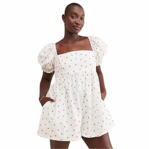 Selkie White Strawberry Puff Sleeve Romper Womans Plus 3X